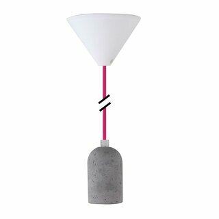 Decorative Set Pink Textile Cable with Concrete Lamp Holder E27 and White Canopy