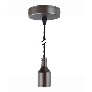 Decorative Set Twisted Black Textile Cable with Matte Black Metal Lamp Holder E27 and Metal Canopy V1