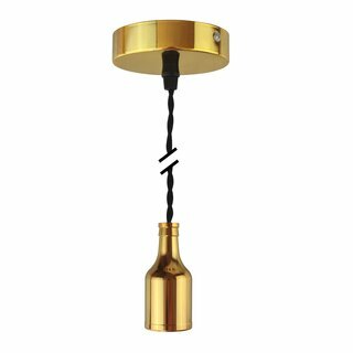 Decorative Set Twisted Black Textile Cable with Gold Metal Lamp Holder E27 and Metal Canopy V1