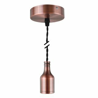 Decorative Set Twisted Black Textile Cable with Bronze Red Metal Lamp Holder E27 and Metal Canopy V1