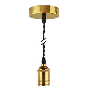 Decorative Set Twisted Black Textile Cable with Gold Metal Lamp Holder E27 and Metal Canopy V2