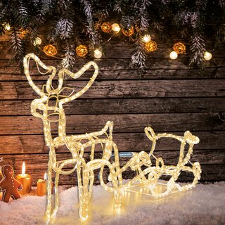 LED Reindeer with Sleigh 9W 528lm 264 LEDs 11m Light Tube Warm White 2400K IP44