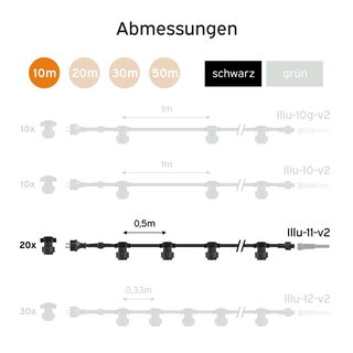 Illu String Light Complete Set 10m -> 20 E27 Sockets with Screw-On Seal Extendable