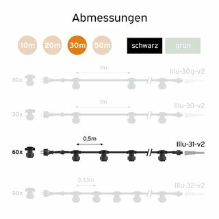 Illu String Light Complete Set 30m -> 60 E27 Sockets with Screw-On Seal Extendable