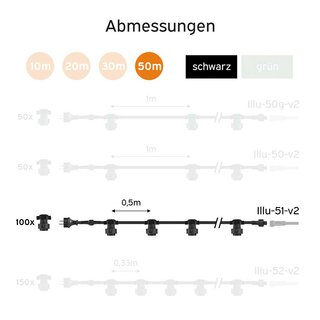 Illu String Light Complete Set 50m -> 100 E27 Sockets with Screw-On Seal Extendable