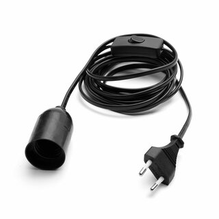 Lamp Holder E27 with Switch 3.5m Cable Plug Black