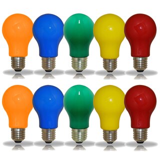 10-Piece Set of Colored LED Bulbs 3W E27 Red Yellow Green...